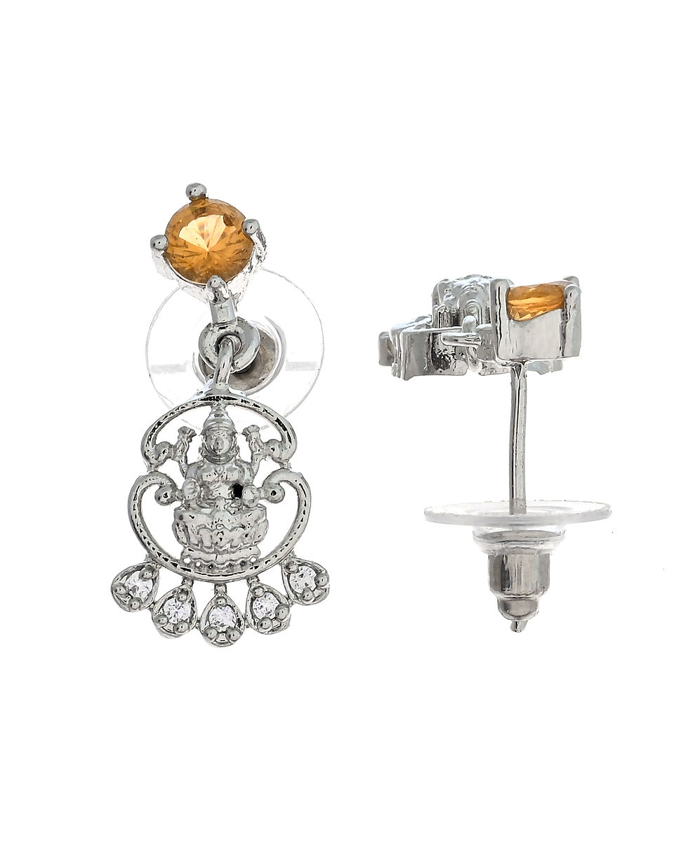 Thumbnail: Silver Plated AD Yellow Stone Temple Jewellery Set