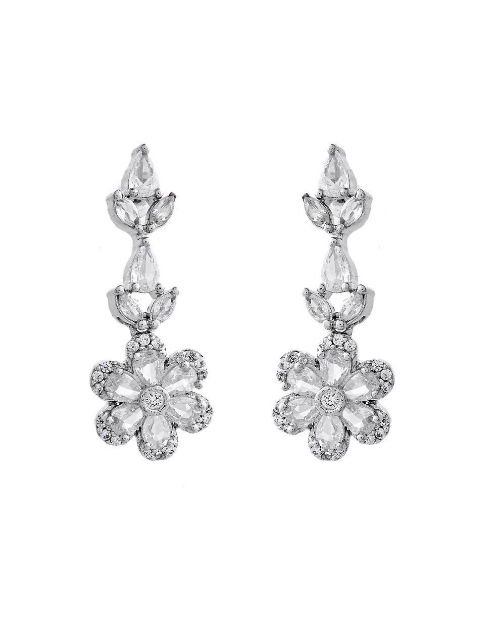Thumbnail: Silver Plated Floral AD Jewellery Set