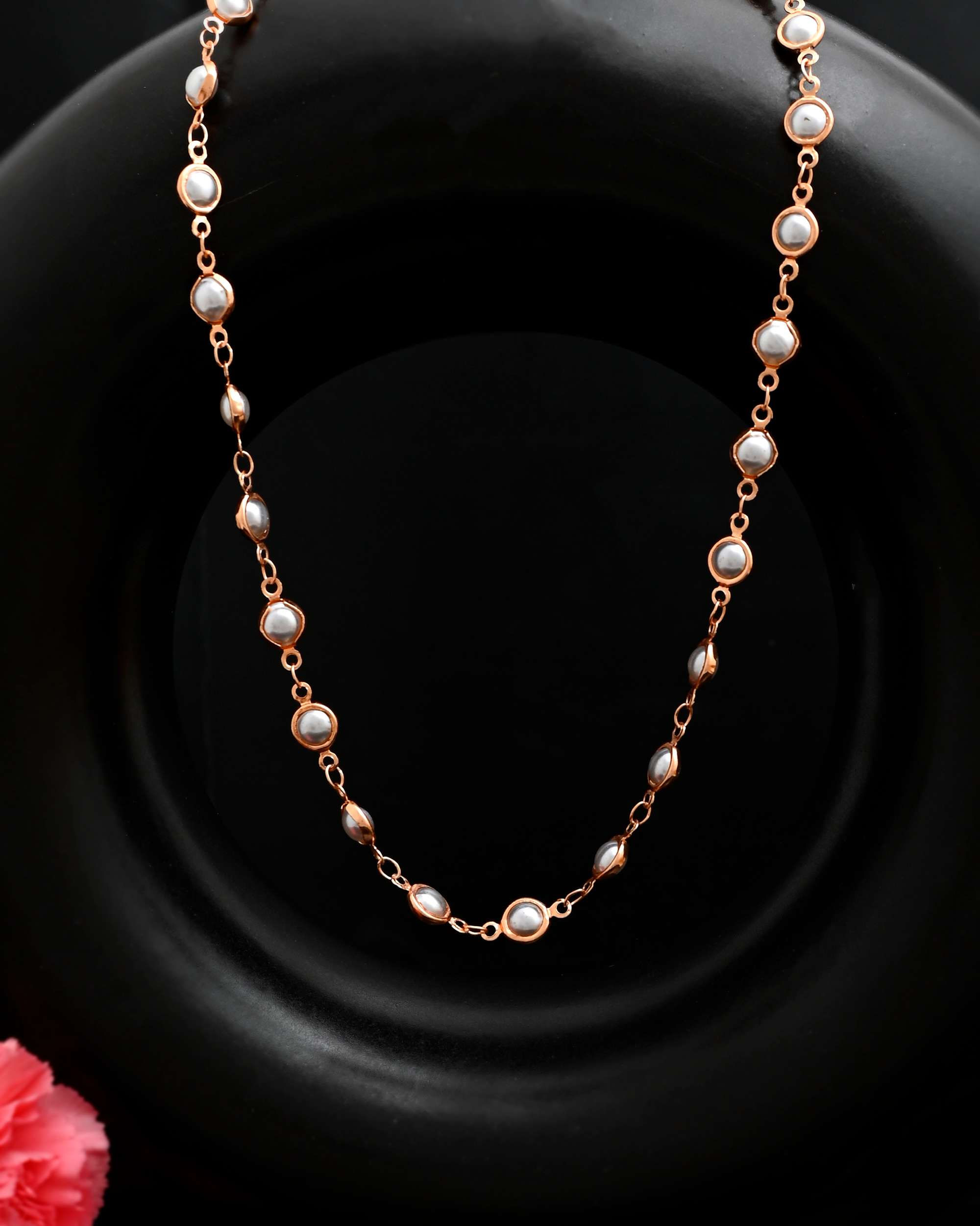 Gold Plated Chain For Women With White Pearls