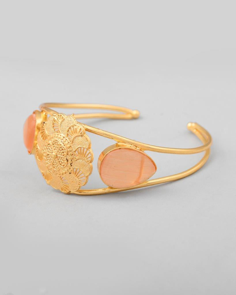 Thumbnail: Gold Plated Flower Shaped Cuff Bracelet