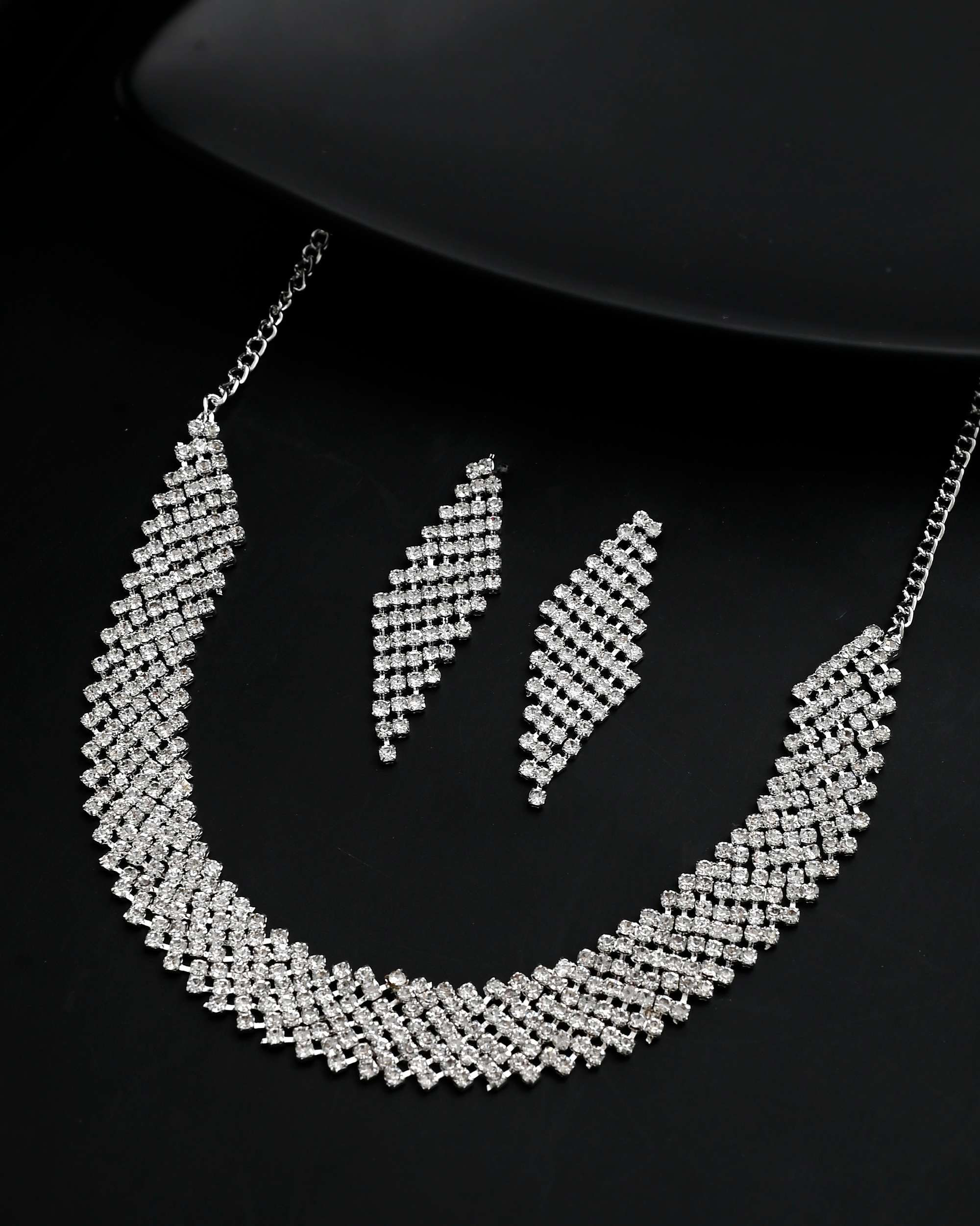 Silver Plated AD Studded Choker And Earrings Set