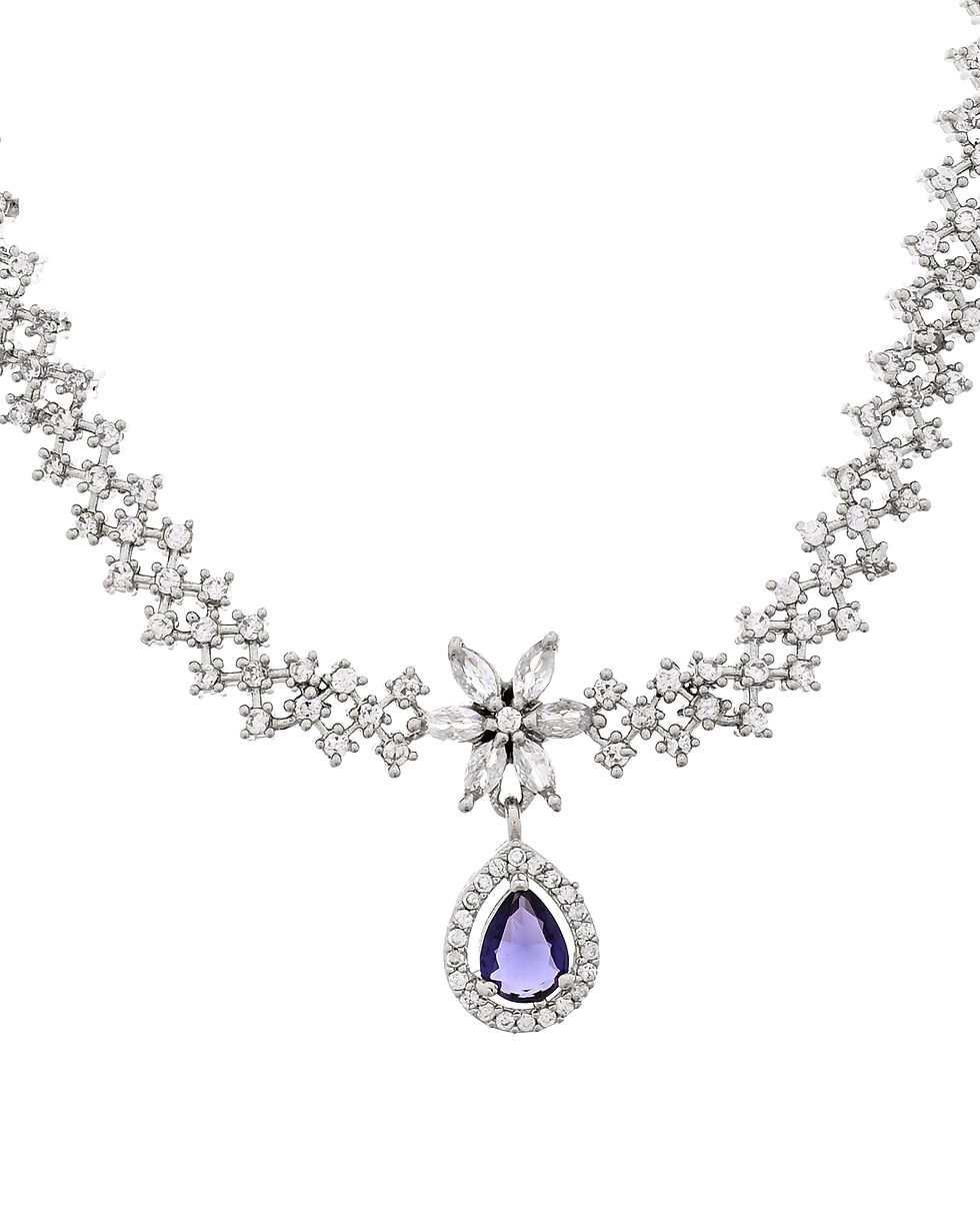 Thumbnail: Silver Plated Purple Drop Shaped AD Jewellery Set