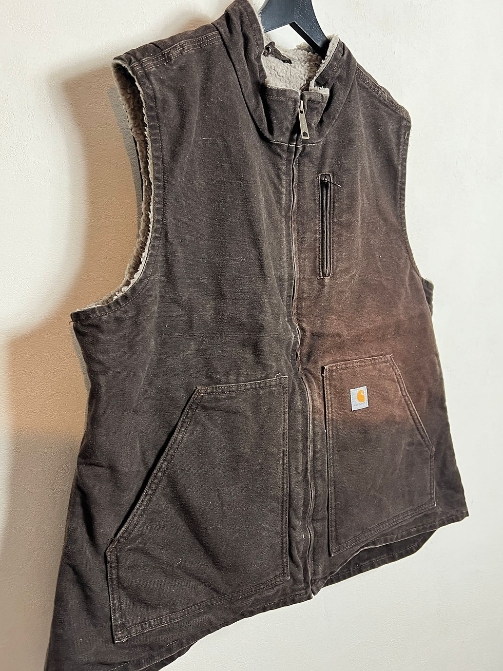 Miniaturbild: Carhartt Workwear Vest XL brown sun faded Sherpa lined Gilet Made in Mexico