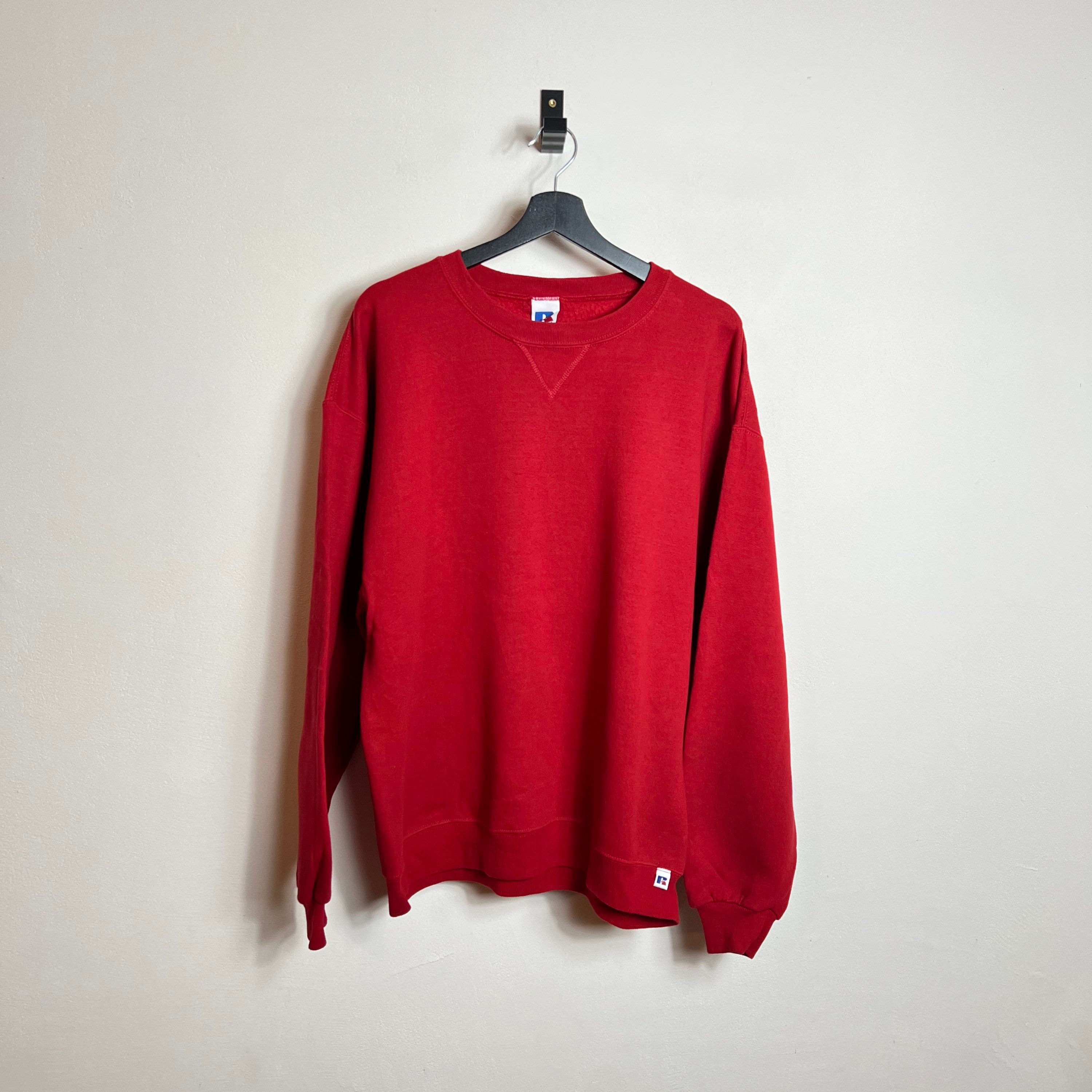 Vintage Russell Athletics Blank Crew Neck M L red Sweater Made in Mexico