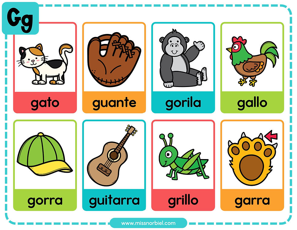 Palabras con ga go  gu | Palabras con g | Imagenes con g | Imagenes con ga go gu | Imagenes con la letra g para niños | Ficha de la letra g