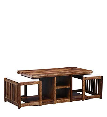 Porash Furniture Solid Sheesham Wood Nesting Coffee Table with Cushioned Table