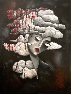 Painting titled Drowning in Dreams by Ansiona, 2024, acrylic on canvas, 85× 65 cm