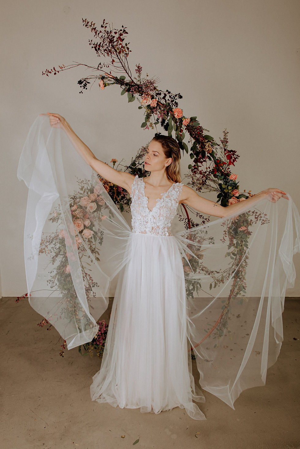 Thumbnail: Floral dress with 3D lace and tulle skirt