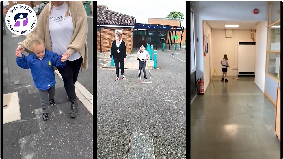 Blind children are waiting for either a helping hand to provide extended touch feedback.