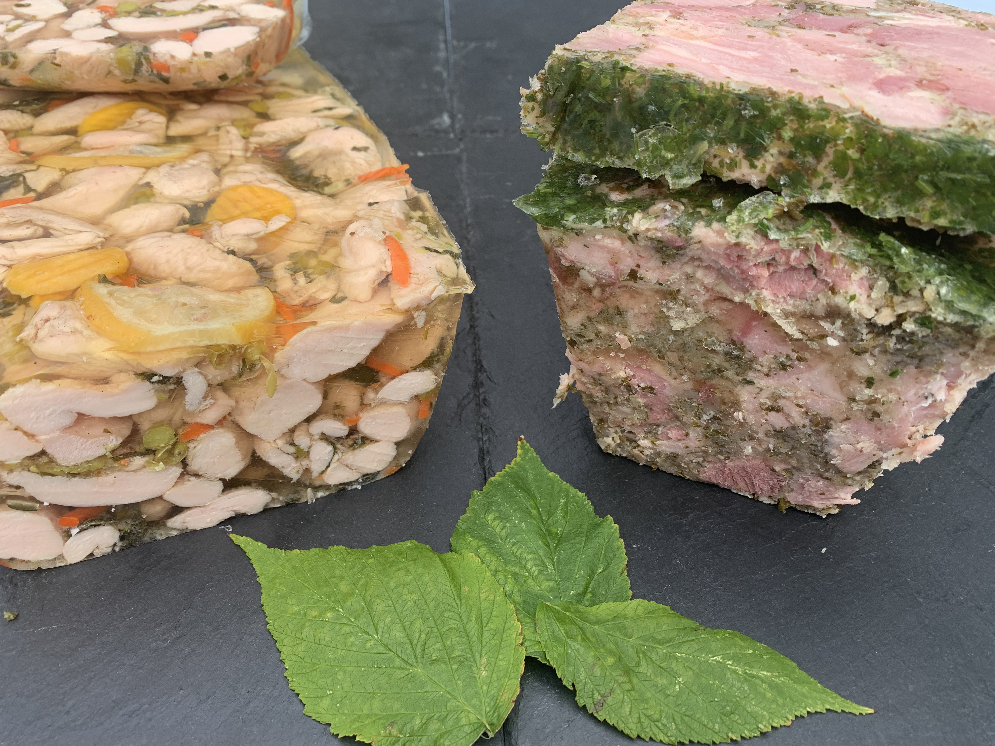 poulet légumes, jambon persillé