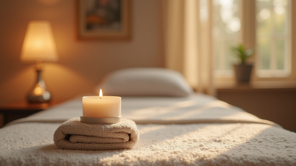 Close-up view of a serene Reiki healing space with soft lighting and calming decor