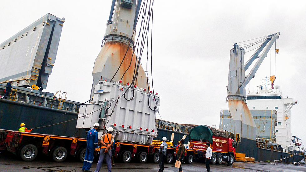 Oversized cargo lifted using crane for export transport