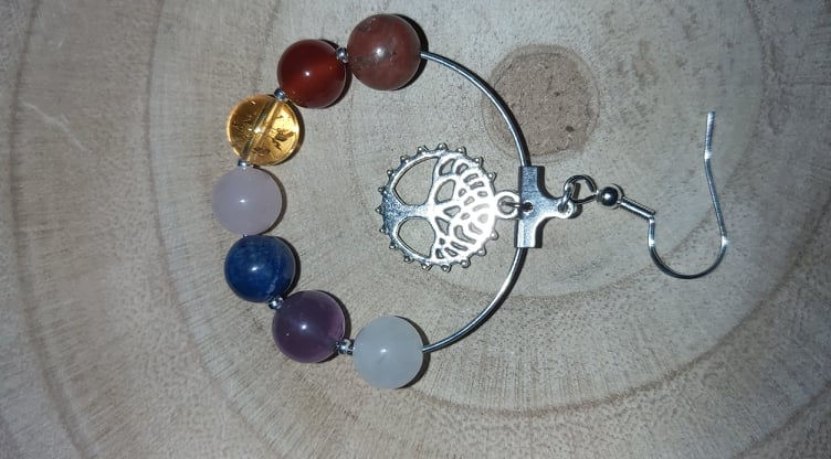 Miniature : Boucles d'oreilles 7 chakras et  arbre de vie