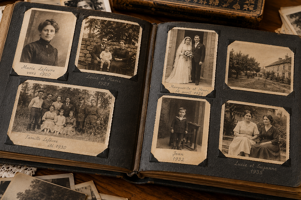 Photographies familiales anciennes identifiées avec les noms et dates pour préserver leur histoire