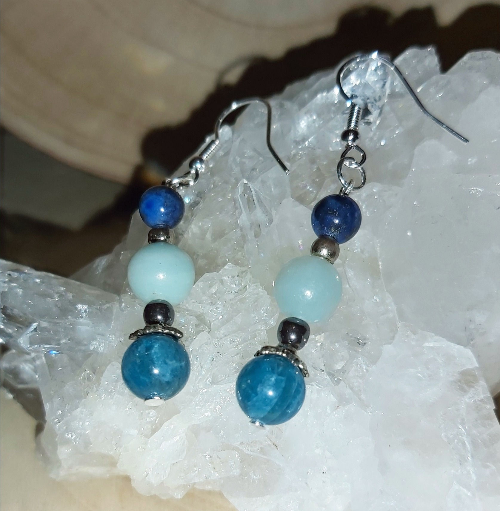 Boucles d'oreilles Apatite-Amazonite-Azurite