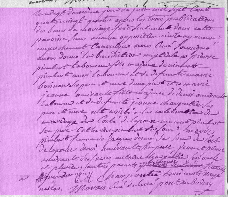 Acte de mariage ancien indiquant la filiation des époux