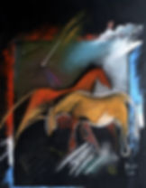 Rencontre équidée - 1993 - Pastel sur Canson - 50 x 65 cm