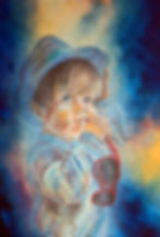 Jules, chapeau bleu et lunettes rouges - 2025 - Huile et pastel sur toile - 50 x 70 cm