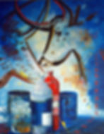 Pariétal graffiti en bleu phtalo - 2017 - Huile sur toile - 116 x 81 cm