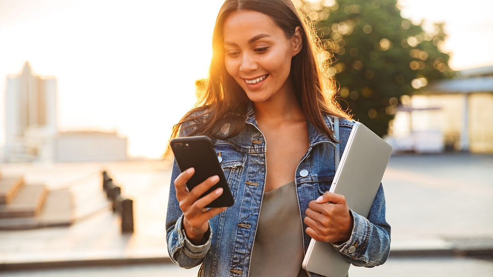 Business professionals using refurbished smartphones, tablets, and laptops to improve efficiency and sustainability in the workplace.