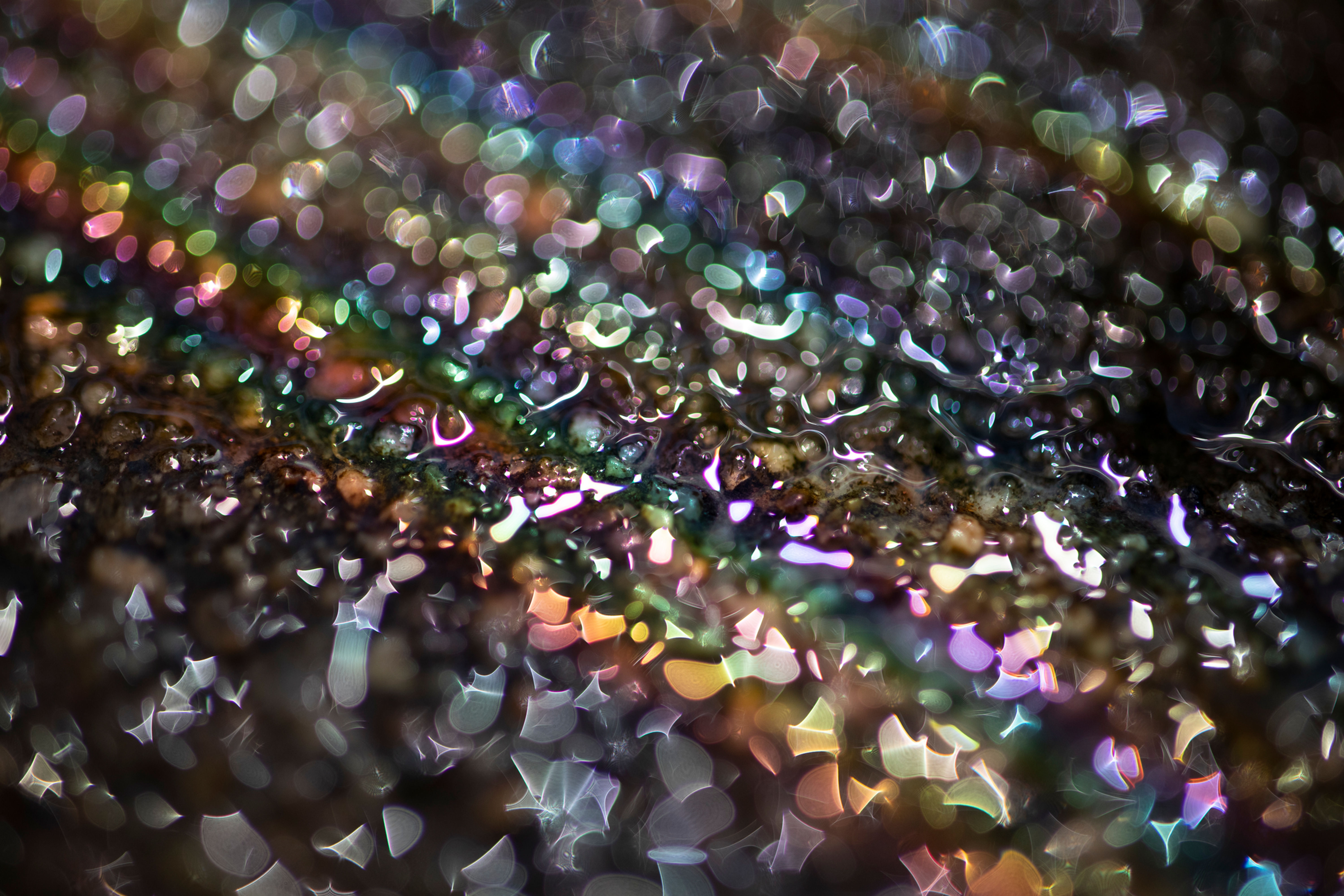 A rainbow-colored world reflected in the water