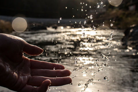 手で水をすくった水飛沫