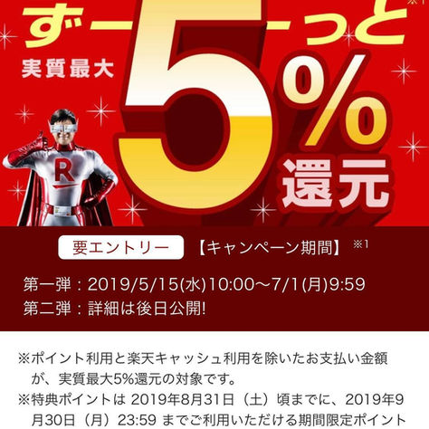 楽天ペイからのお知らせ。還元セール!