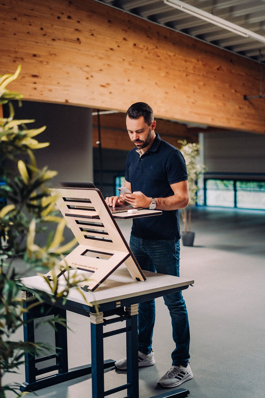 person at standing desk