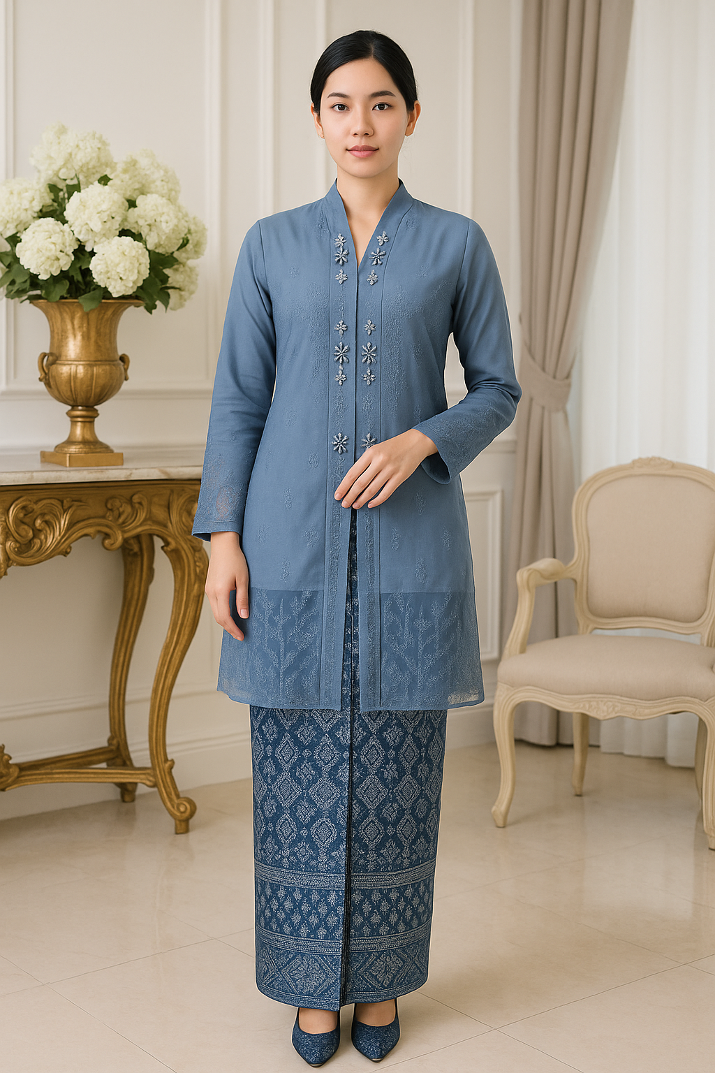 Kebaya - Blue Long with Beads