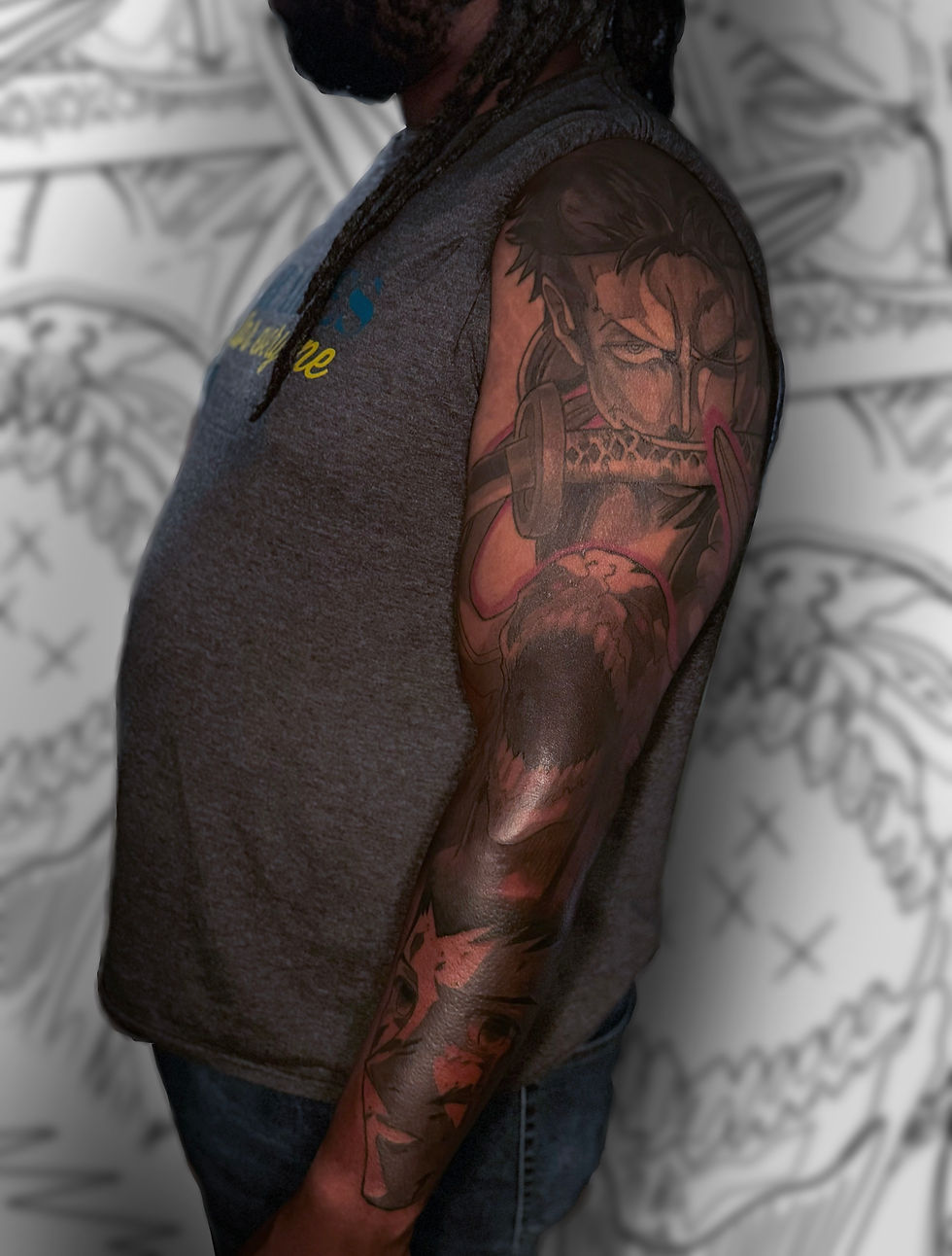 Anime Black & gray sleeve tattoo