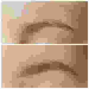 Before and the healed Soft Powder Brow Tattoo