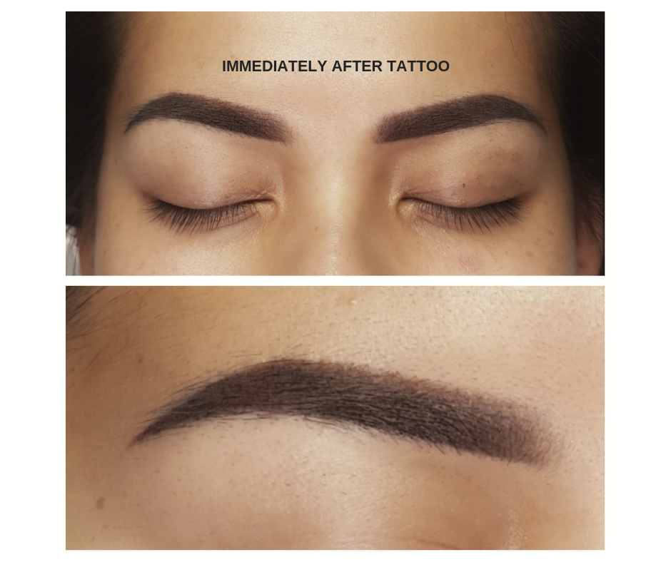 The Soft Powder Brow Tattoo immediately after tattooing.