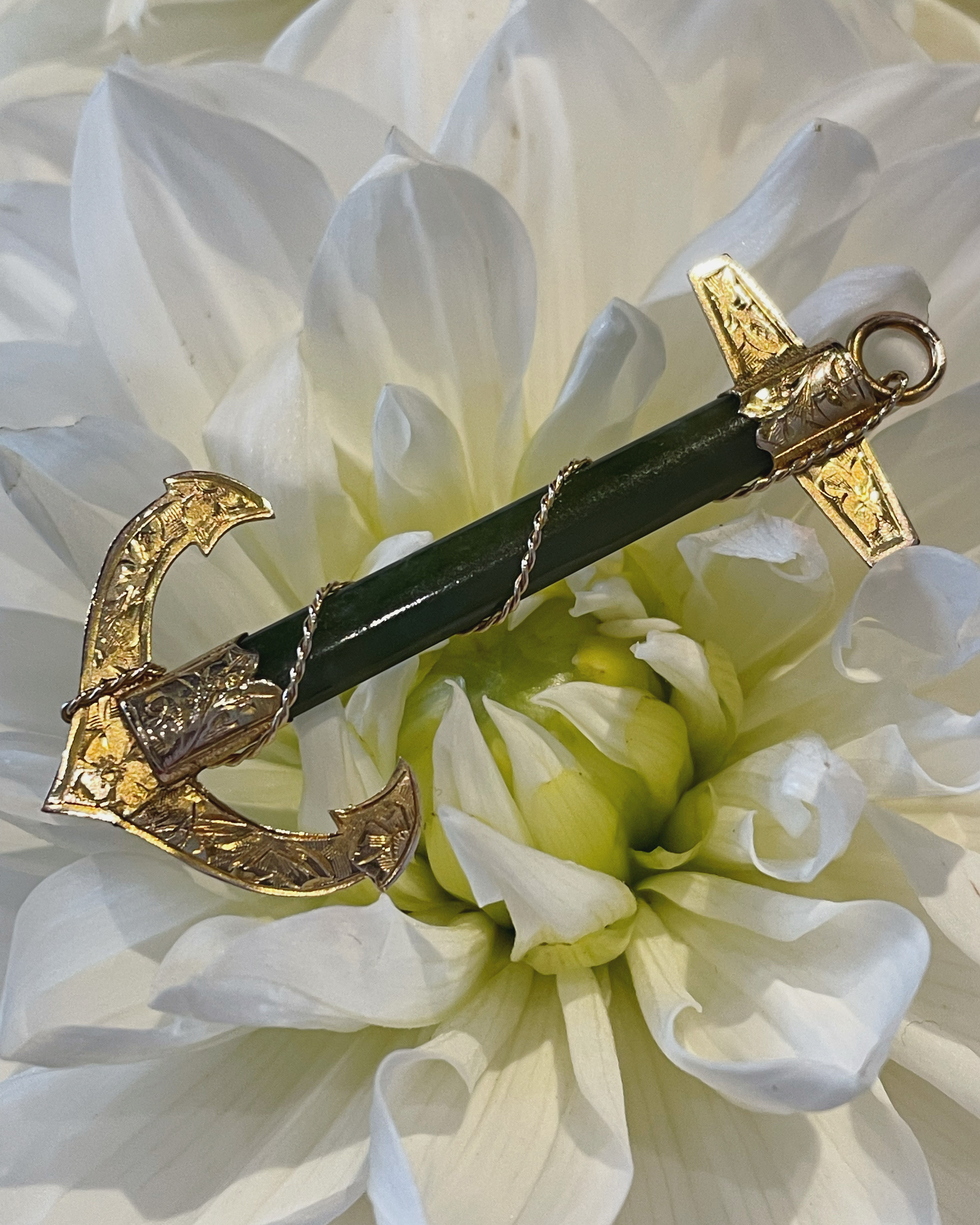 Antique Greenstone Anchor brooch