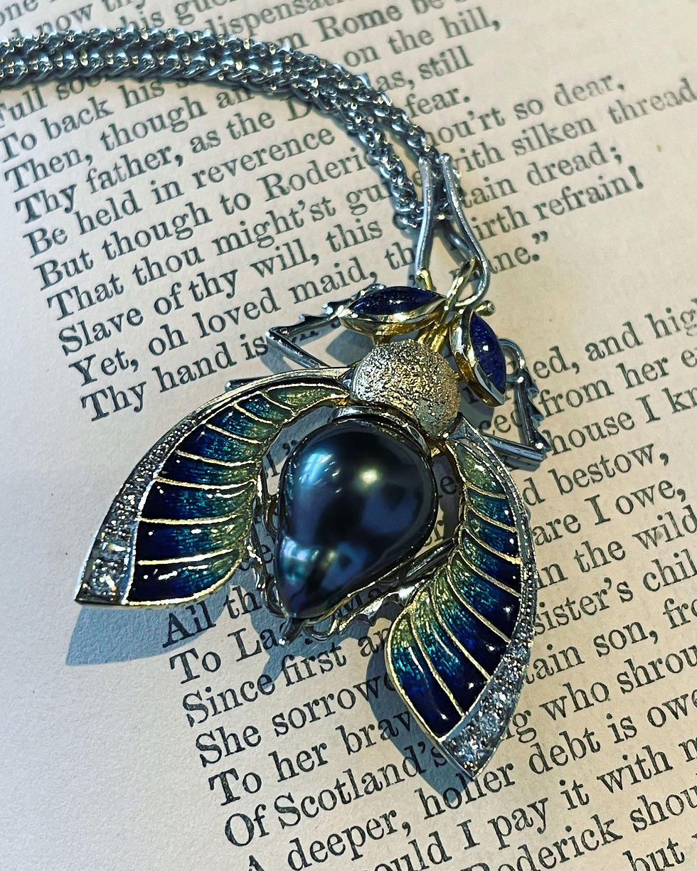 Thumbnail: Incredible Enamel, Diamond and Lapis Fly pendant.