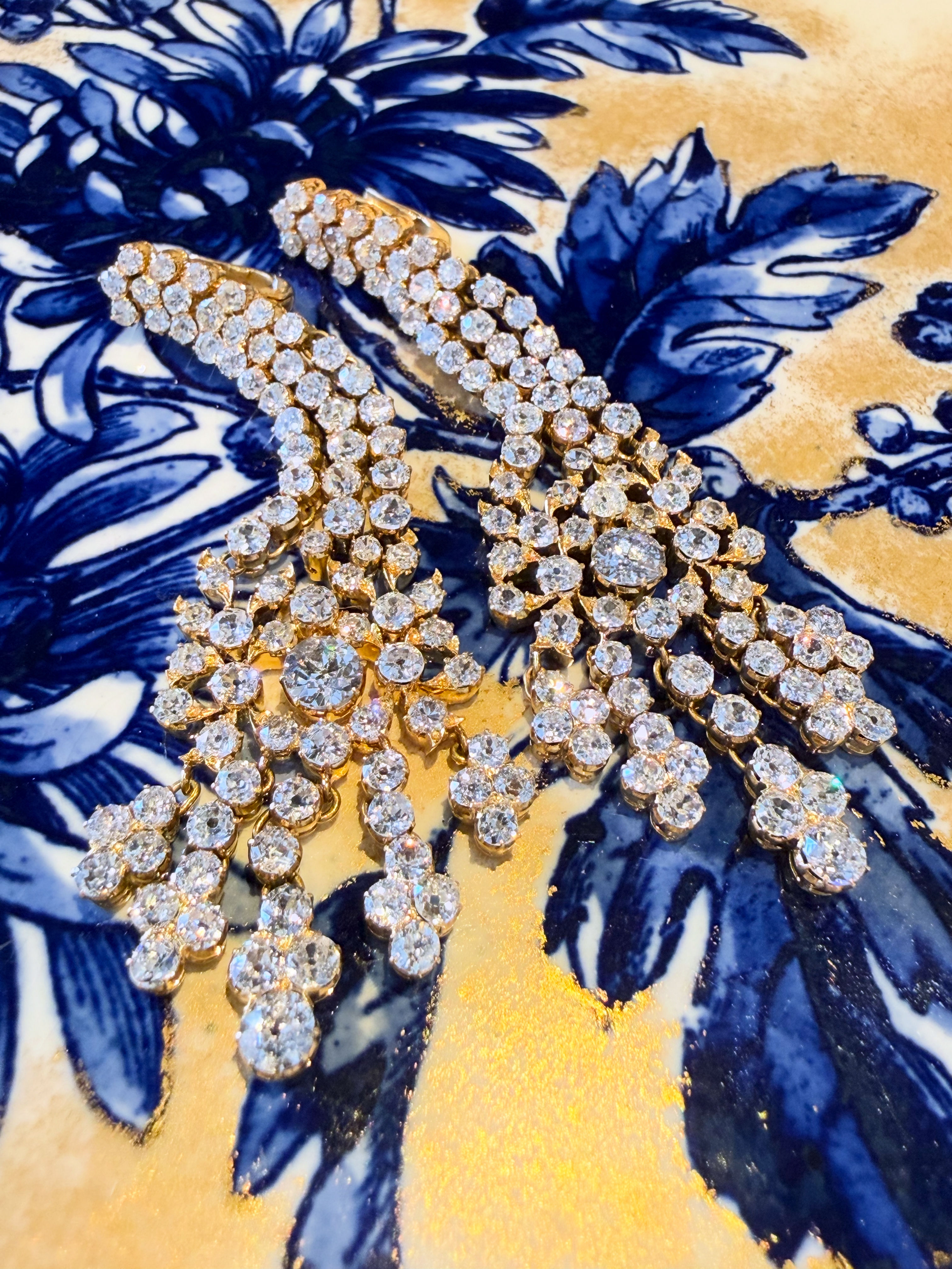 Incredible Vintage Old Cut Diamond Chandelier Earrings