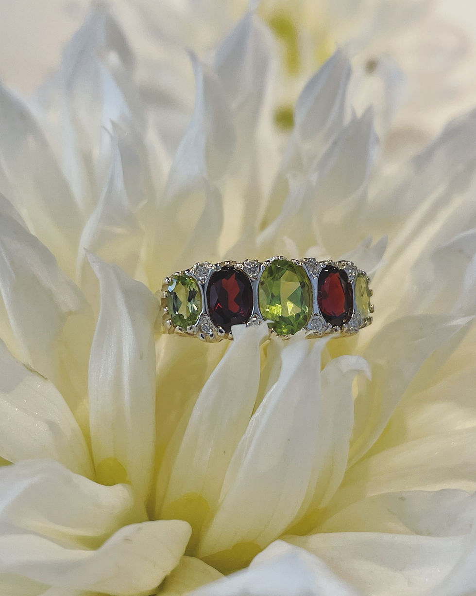 A Bold Peridot and Garnet Ring