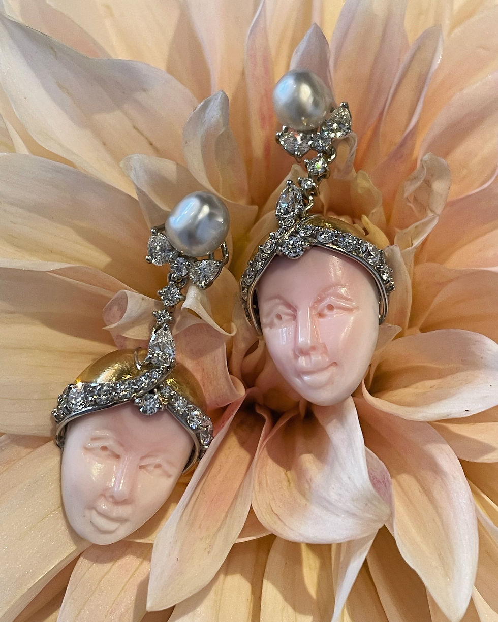 Incredible Gold, Diamond, Pearl and Angels Skin Coral earrings