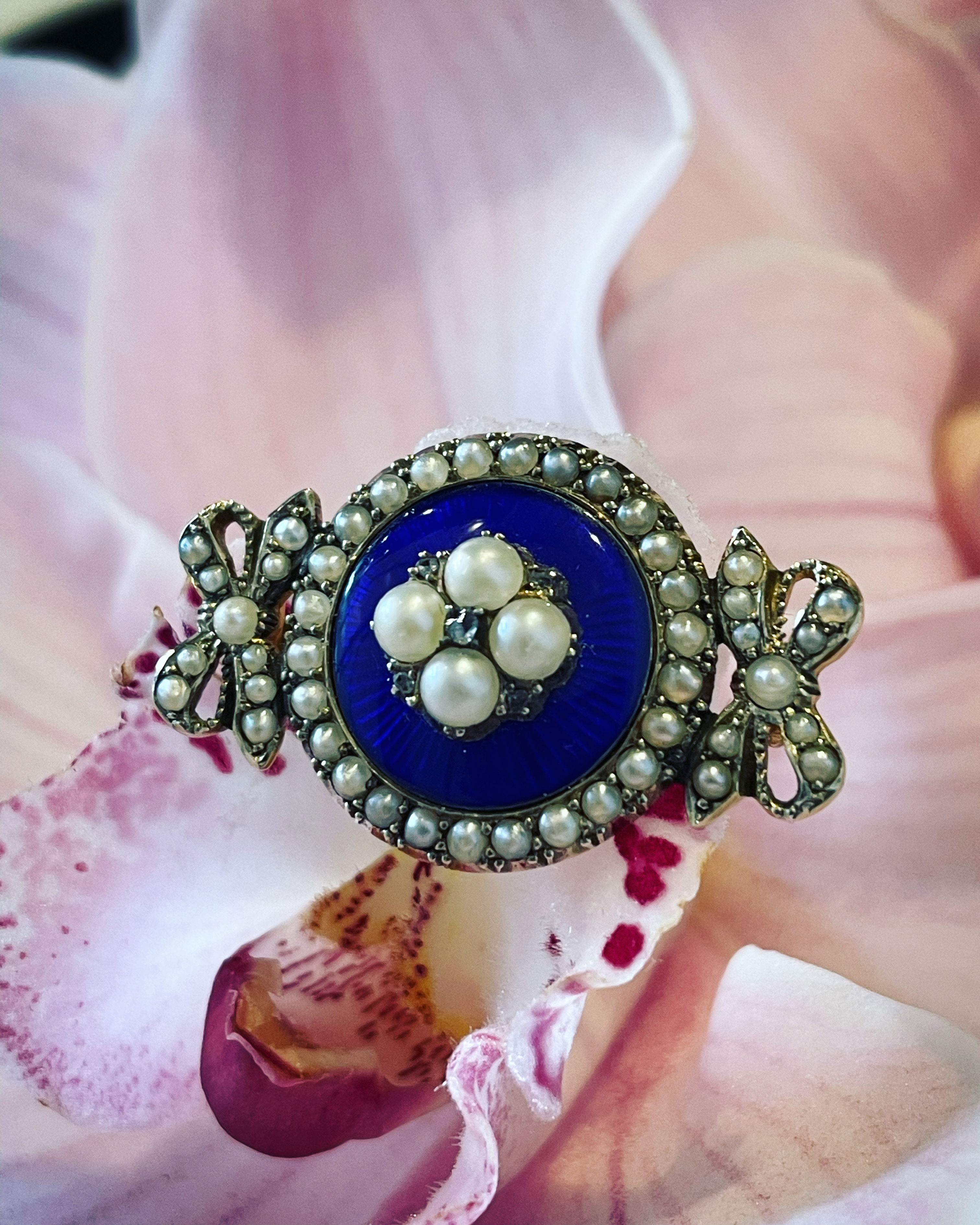 French Enamel and Pearl Brooch