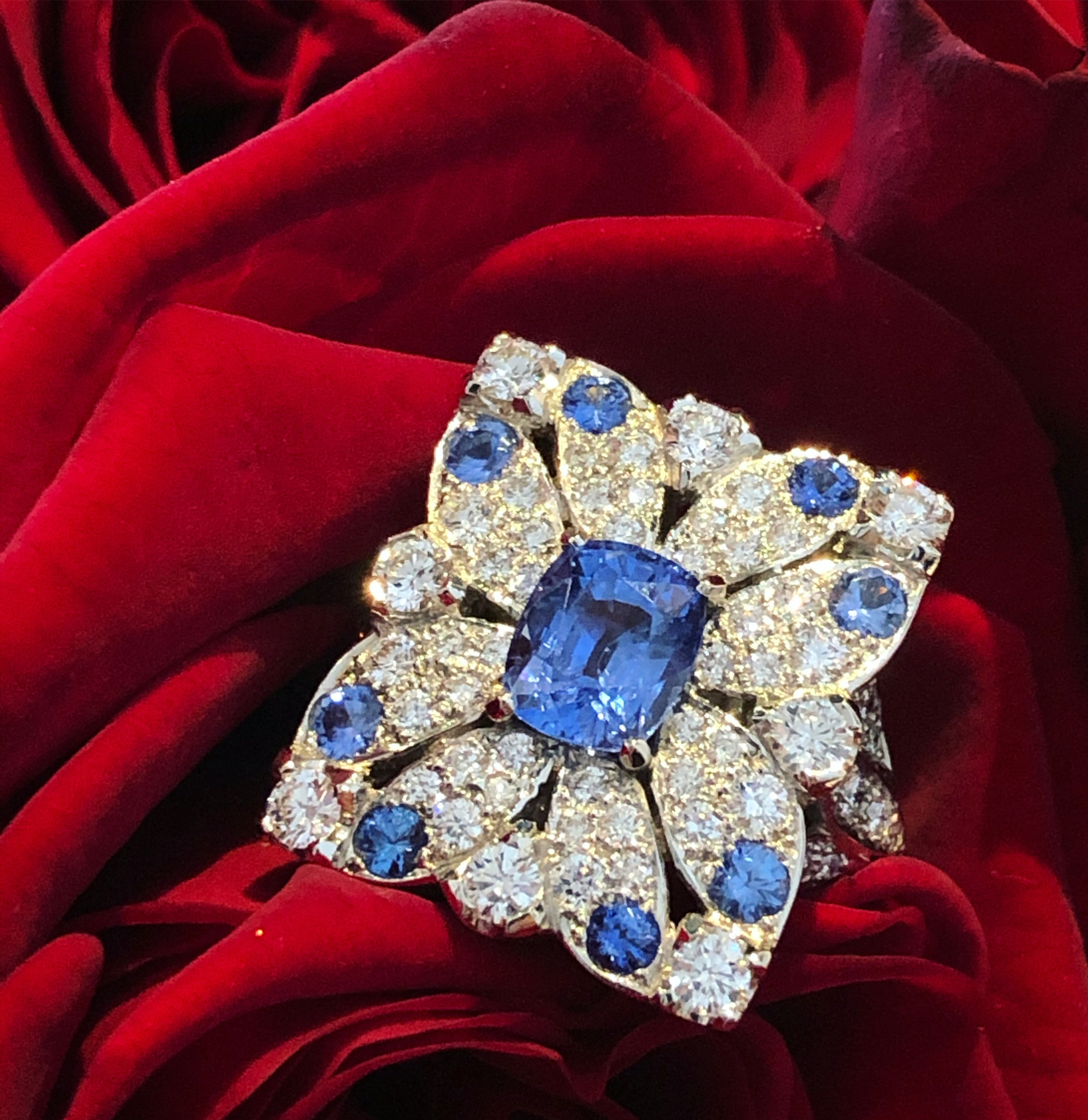 A Fine Platinum Sapphire and Diamond ring