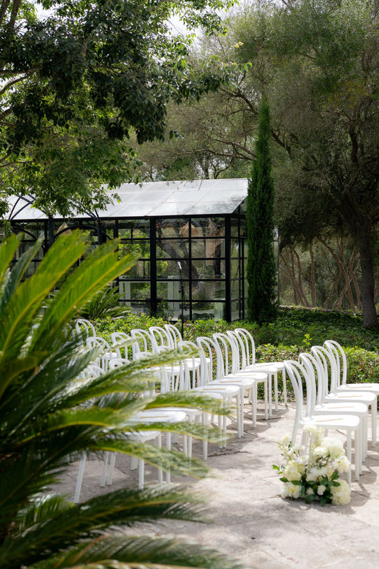 Ceremony chairs arranged outdoors at Finca Serena Mallorca