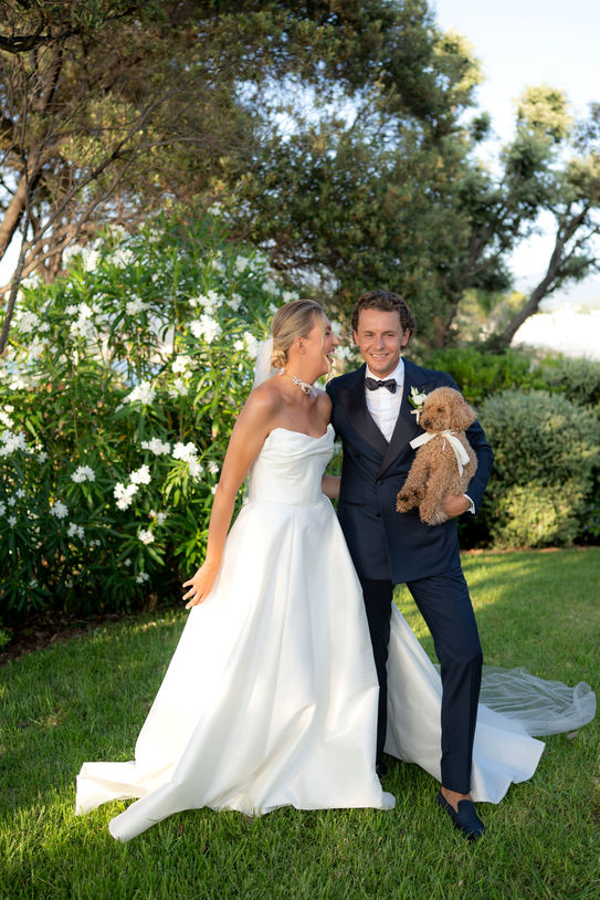 Bride and groom smiling during wedding in Ajaccio Corsica.