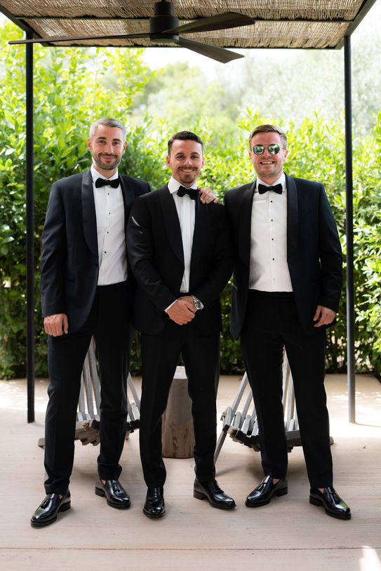 Groomsmen portrait during a Mallorca wedding celebration