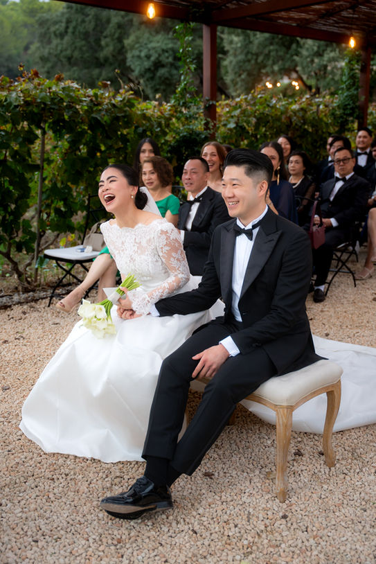 Bride and groom during emotional wedding ceremony at Bodega Terra ION Mallorca.