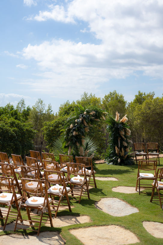 Ceremony styling at Villa Can Baloo wedding venue in Ibiza Spain.