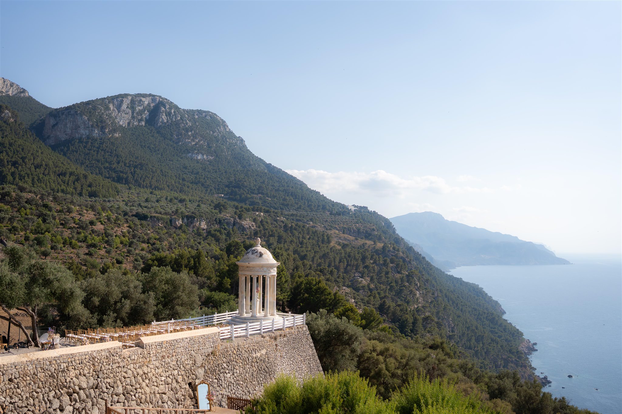 Landscape view of mountains and coastline in Mallorca overlooking the sea from the most iconic wedding venue Son Marroig, Mallorca, Spain