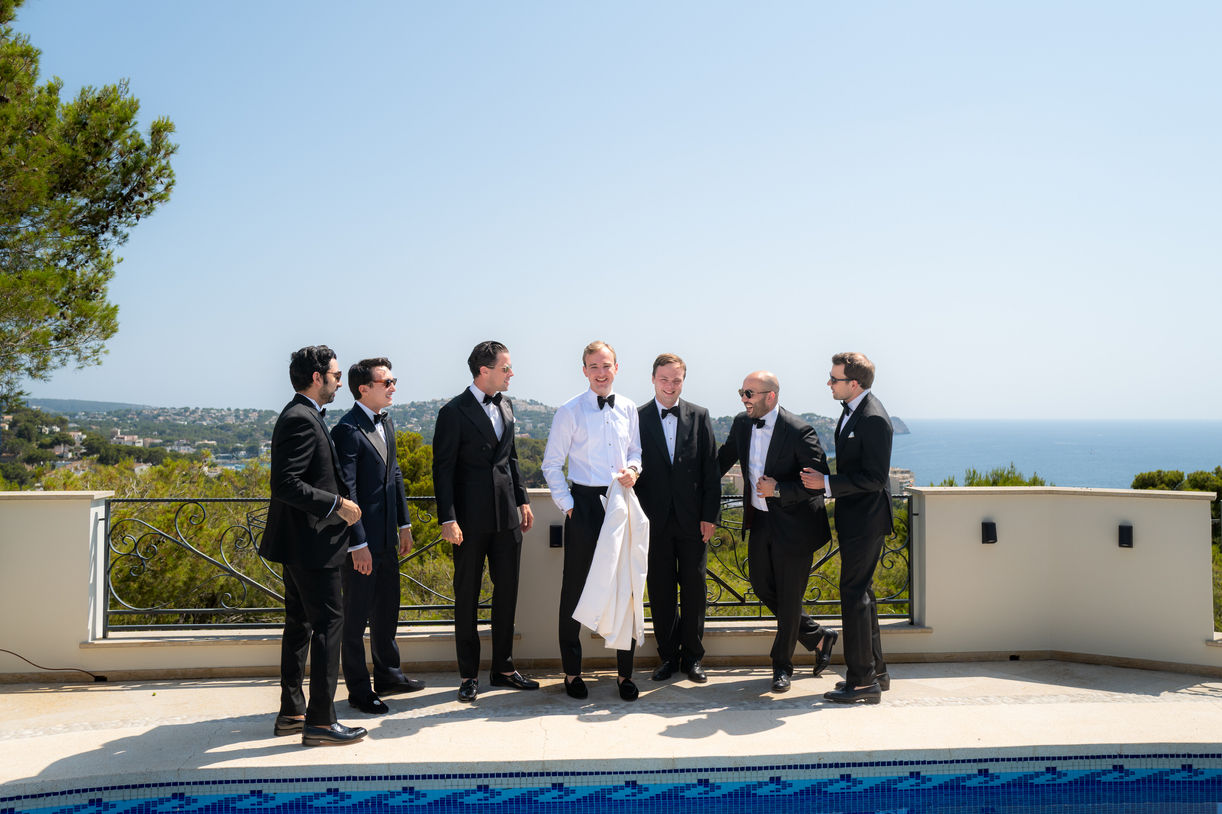 Groom and groomsmen standing together at Son Marroig Mallorca