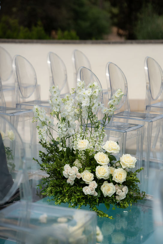 Luxury pool ceremony floral detail Son Julia Mallorca wedding
