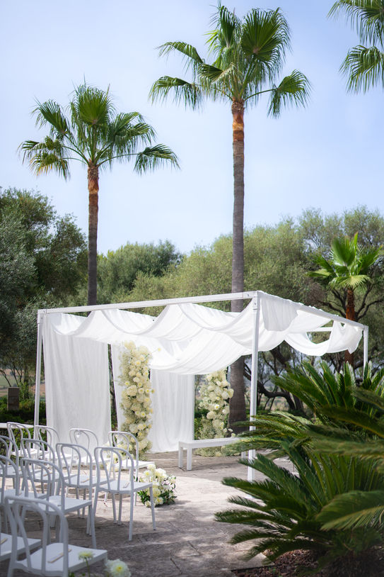 Outdoor wedding ceremony setup at Finca Serena Mallorca