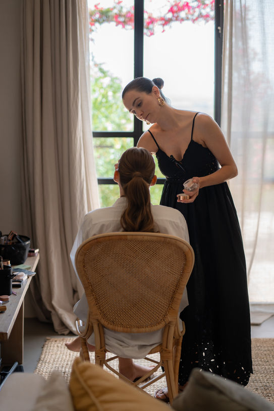 Bride getting ready before her wedding at Finca Serena Mallorca