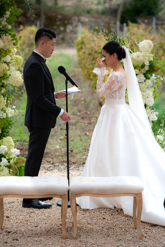 Bride and groom exchanging vows during Mallorca wedding ceremony.
